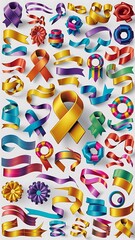 Abstract 3d icon set with colorful ribbon elements isolated on background