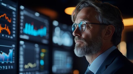 Finance trade manager analyzing stock market indicators for best investment strategy, financial data and charts