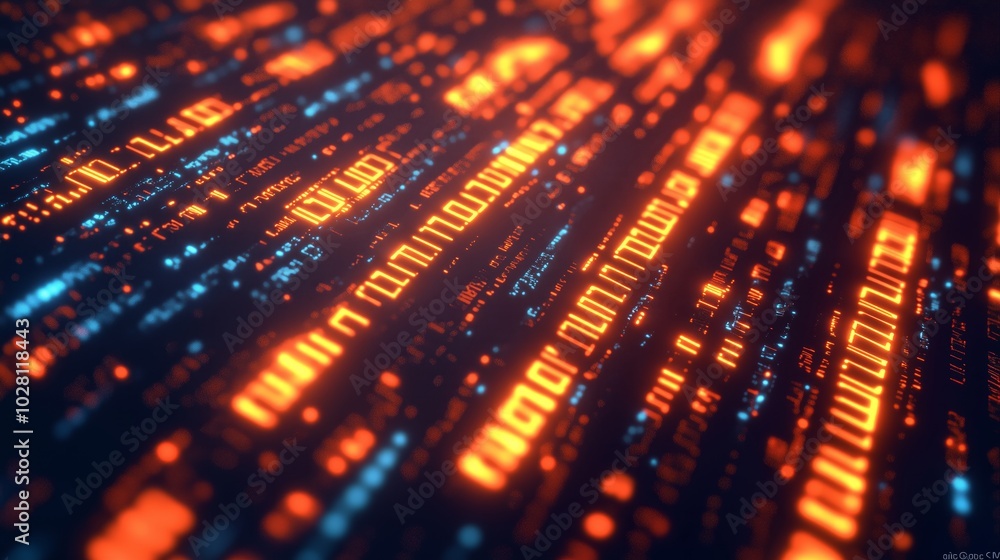Fototapete digital binary code background with glowing numbers and data streams floating in the air, symbolizin