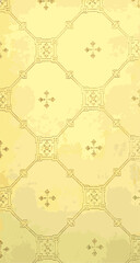  vintage yellow ceiling with geometric pattern.