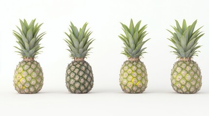 Fresh Pineapples Arranged Neatly on a White Background Generative AI