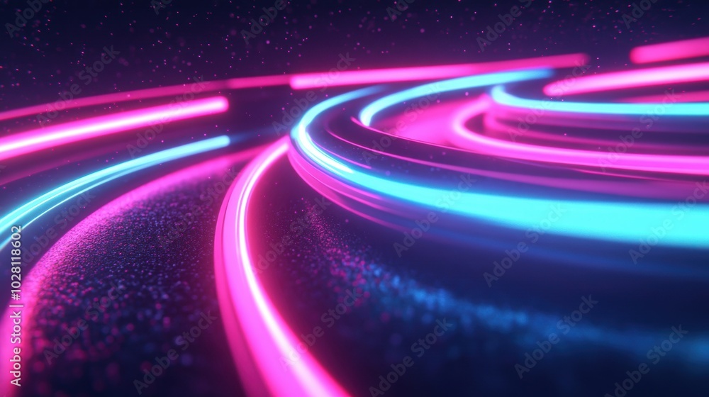 Poster colorful neon light trails twist and flow seamlessly, creating a mesmerizing visual effect that capt