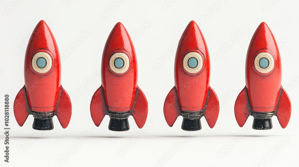 Poster successful launch of red rockets lined up for a display event generative ai