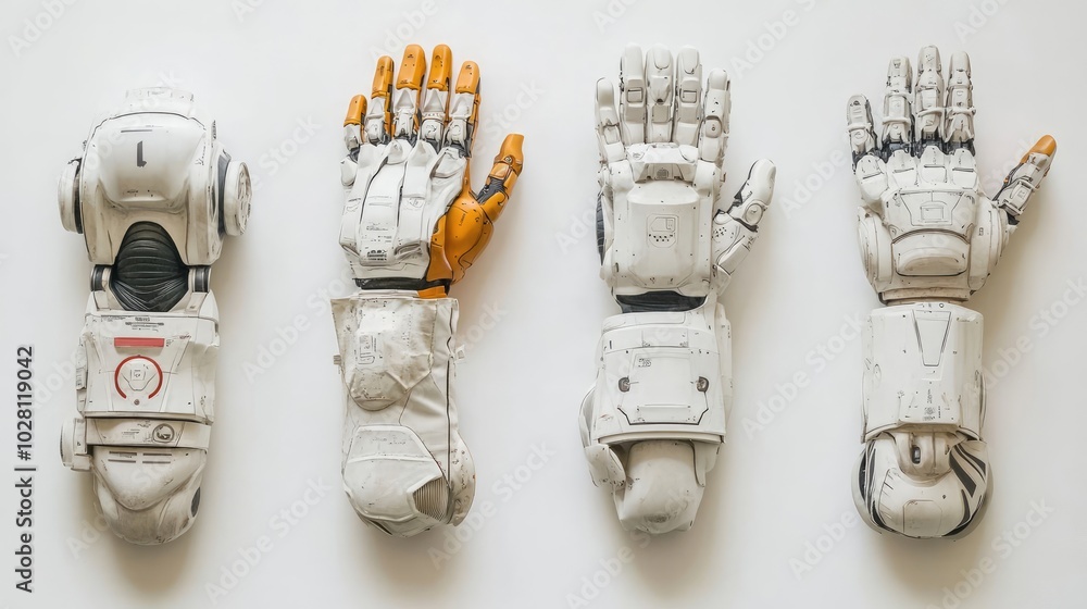 Poster exploring the evolution of robotic hands displayed on a white wall generative ai