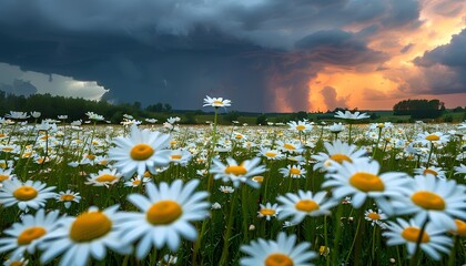 Stormy sunset over a field of daisies © A-Lex