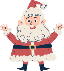 Cartoon Santa Claus in festive attire spreading joy with open arms