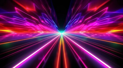 Wallpaper A futuristic and colorful tunnel formed by neon lights speeding into the distance