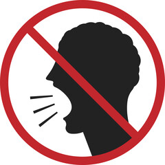 Isolated prohibition sign do not yell, no shouting, do not noise sound, please silent