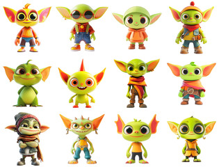 Obraz premium Cute Goblin Characters Set with Transparent Background - Cartoon Illustration Collection for Digital Designs - Isolated PNG Resources