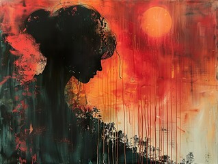 Silhouette of a Woman Against a Dramatic Sunset
