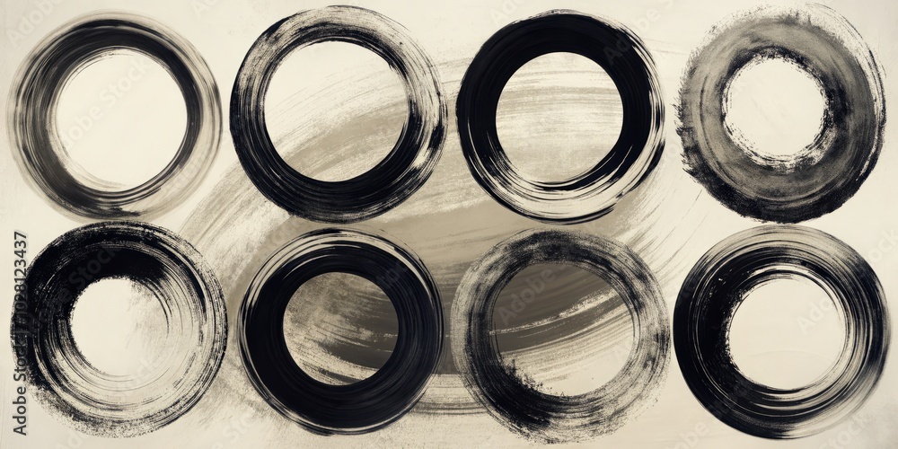 Poster a collection of grunge circle brush strokes, perfect for enhancing minimalist art and design. ideal 