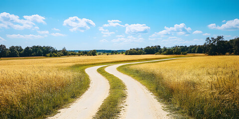 Estrada rural r&uacute;stica entre os campos