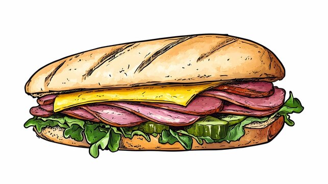 sandwich with ham, cheese, lettuce, pickles clip art preview