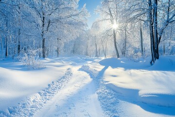 Obraz premium Winter season background with With Snow and Pine Trees