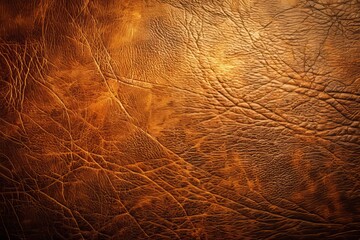 Fototapeta premium Aerial View of Brown Leather Grunge Texture Wallpaper with Glare, Perfect for Backgrounds and Textures in Design Projects