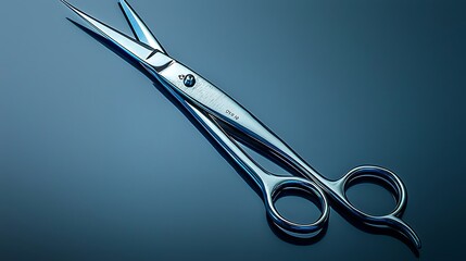 Professional Hairdressing Scissors on Blue Background