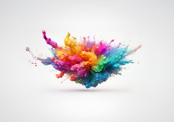 Fototapeta premium A vibrant explosion of colorful liquid, with shades of yellow, orange, pink, purple, blue, and green, creates a dynamic, almost abstract, effect.