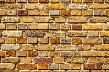 Fototapeta premium Ancient Cream Beige Brown Brick Wall Texture in Natural Light for Documentary Photography