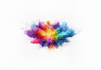 A vibrant explosion of colors resembling a cloud of paint on a white background.