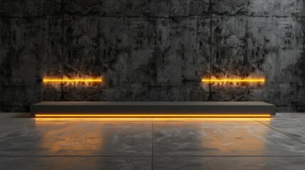 Fototapeta premium Wallpaper Empty concrete room with illuminated platform shining light background wallpaper