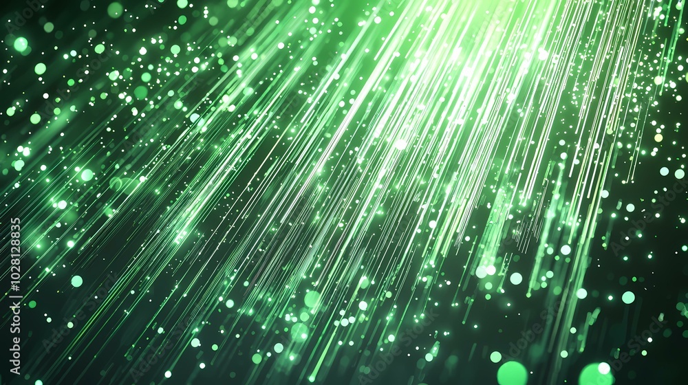 Poster the image features an abstract background with diagonal streaks of light in green and white, with a 