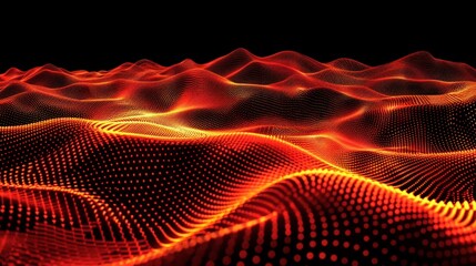 Wallpaper Abstract red particle background forming wavy landscape surface