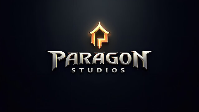 A modern sleek logo for Paragon Studios a video game company featuring a stylized metallic-gold letter "P" or a paragon-shaped icon at its center radiating a sense of excellence and superiority