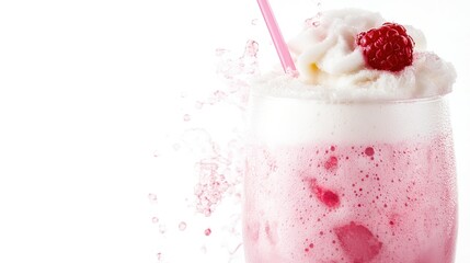 Elegant Foam Cocktail in Pink and White, Stone Accents, Serene Drink on White Background