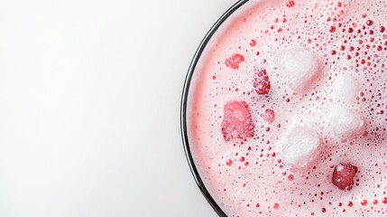 Elegant Foam Cocktail in Pink and White, Stone Accents, Serene Drink on White Background