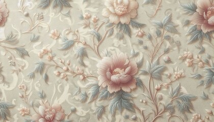 Fototapeta premium Floral Wallpaper Design with Pink Flowers and Elegant Vines