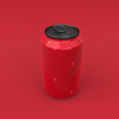 Aluminum glossy can on red background. 3d illustration.