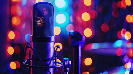 Studio Microphone with Colorful Bokeh Lights