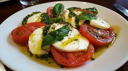 Fresh Caprese Salad: Vibrant Tomato and Mozzarella with Basil, Classic Italian Starter.
