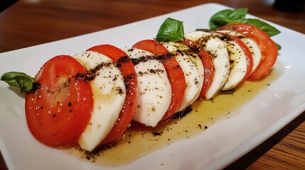 Fresh Caprese Salad: Vibrant Tomato and Mozzarella with Basil, Classic Italian Starter.
