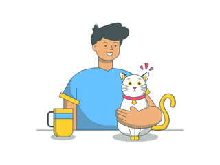 Man with her cat. Cats illustration. Flat vector illustration.