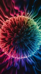 Obraz premium Dynamic fluid gradient techno sphere. Mesmerizing 3D effect sphere pulsating with vibrant colors, blending light and shadows for captivating and futuristic visual spectacle