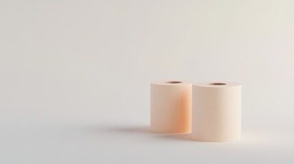 High-quality close-up of two light peach-colored toilet paper rolls on a white background. Soft texture and fine details are clearly visible under bright lighting,