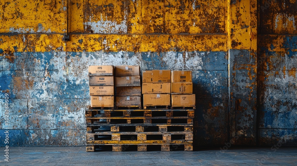 Poster neat stack of boxes on pallet in minimalist setting