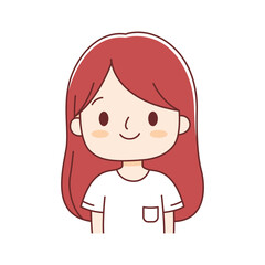 Cute Beautiful Young Girl Cartoon Character with Smiling Expression
