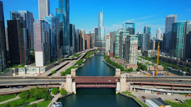 Drone footage of Chicago's Outer Drive Bridge  