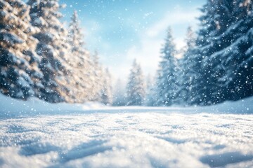 Fototapeta premium Winter season background with With Snow and Pine Trees