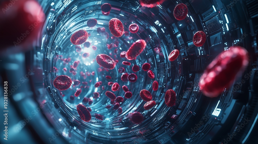 Poster dynamic blood cells in high-tech environment
