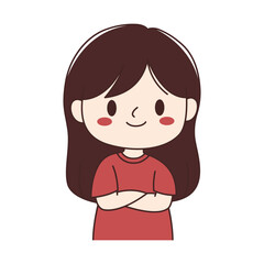 Cute Beautiful Young Girl Cartoon Character Crossing Hands with Smiling Expression
