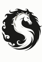Fototapeta premium Dynamic Yin-Yang Horses: Striking Black and White Circular Design - Perfect Flat Vector Illustration for Home Deco
