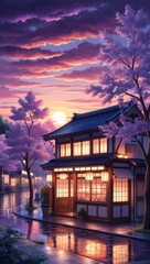 Obraz premium Beautiful temple in the evening,3d rendering