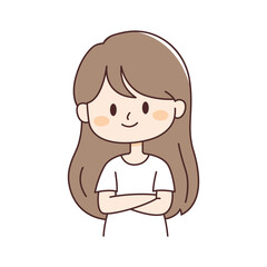 Cute Beautiful Young Girl Cartoon Character Crossing Hands with Smiling Expression