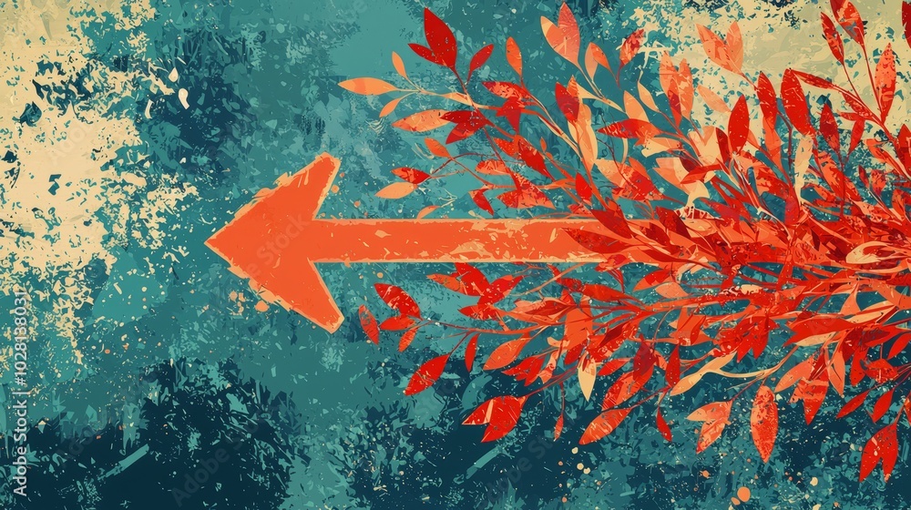 Poster vibrant arrow with branching paths in nature design