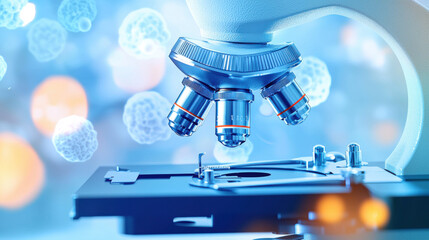 Microscope Close-up with Blurred Cells in the Background