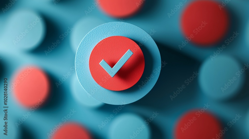 Poster minimalist icon with checkmark on abstract background