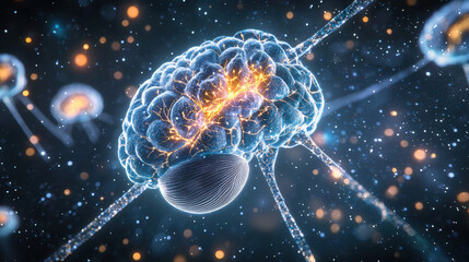 Fototapeta premium Glowing Human Brain with Neural Network